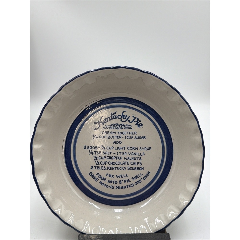 Louisville Stoneware Pie Dish Blue/White Kentucky Pie Recipe 10.5" Preowned